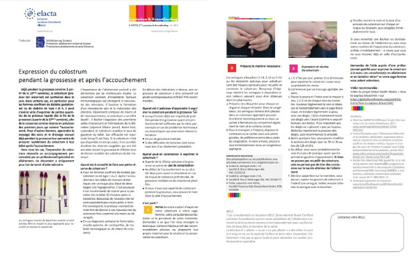 Expression du colostrum pendant la grossesse et après l’accouchement - aide-mémoire (ELACTA)